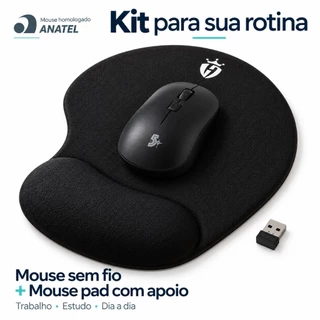 Kit Mouse Sem Fio USB 2.4GHz 1000 DPI + Mouse Pad Ergonômico Apoio de Pulso Notebook PC