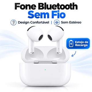 Fone de Ouvido Bluetooth Sem Fio TWS Estéreo Semi In Ear com Estojo Carregador Branco