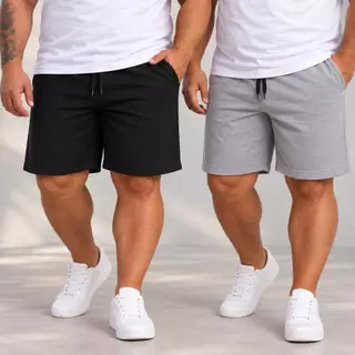 Kit 2 Bermuda Masculina Moletinho Plus Size GG ao G4 Casual Academia Bolsos Cintura Elástica