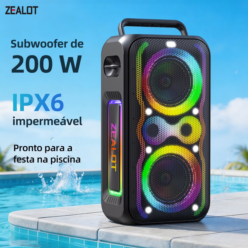 スピーカー・ウーファー ZEALOT Powerful Bass Party Speaker ZEALOT PT21 200W Portable Bluetooth Speaker Outdoor Powerful Bass
