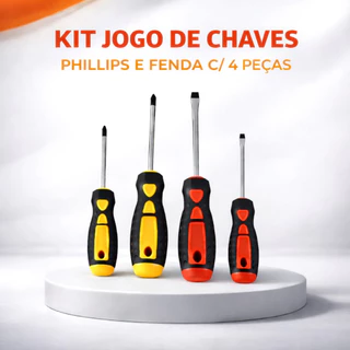 Kit Chaves Phillips e Fenda 4 Peças Profissional Aço Resistente Cabo Ergonômico Antiderrapante
