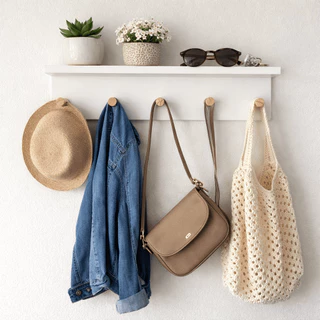 Porta Bolsas Cabideiro de Parede com Prateleira 50cm 5 Ganchos Organizador em Oferta na Shopee