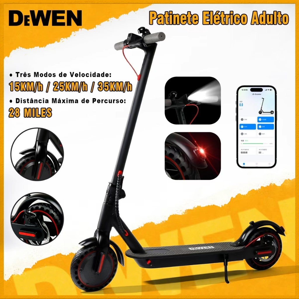 Patinete Elétrico Adulto 350W Velocidade Máxima 35km/h Carga Máxima ...