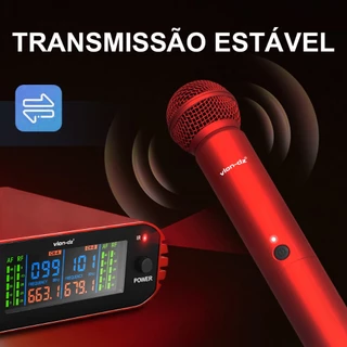Microfone sem fio UHF com conexão automática e saída de 6,35 mm