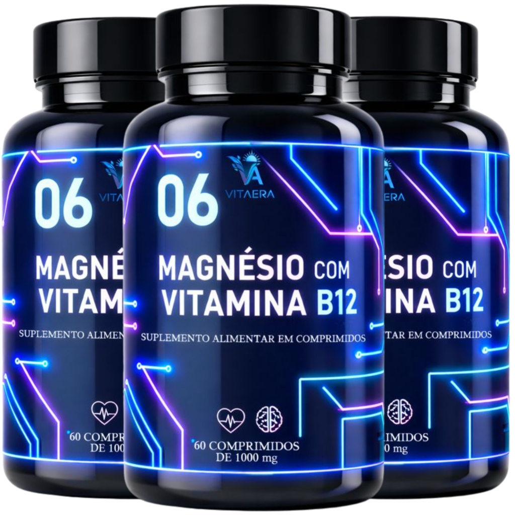 6 Magnesio Concentrado com Vitamina B12 - KIT 03 POTES ( PRODUTO PARA 06 MESES )