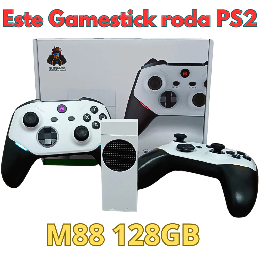 Console GameStick M88 Roda PS2 Com 2 Controles Wireless + Cartão 128GB 20.000 Jogos