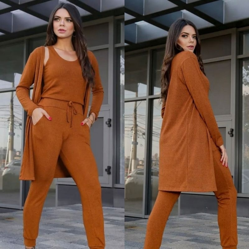 Conjunto Lanzinha Inverno Feminino Três peças com Cardigan Frio