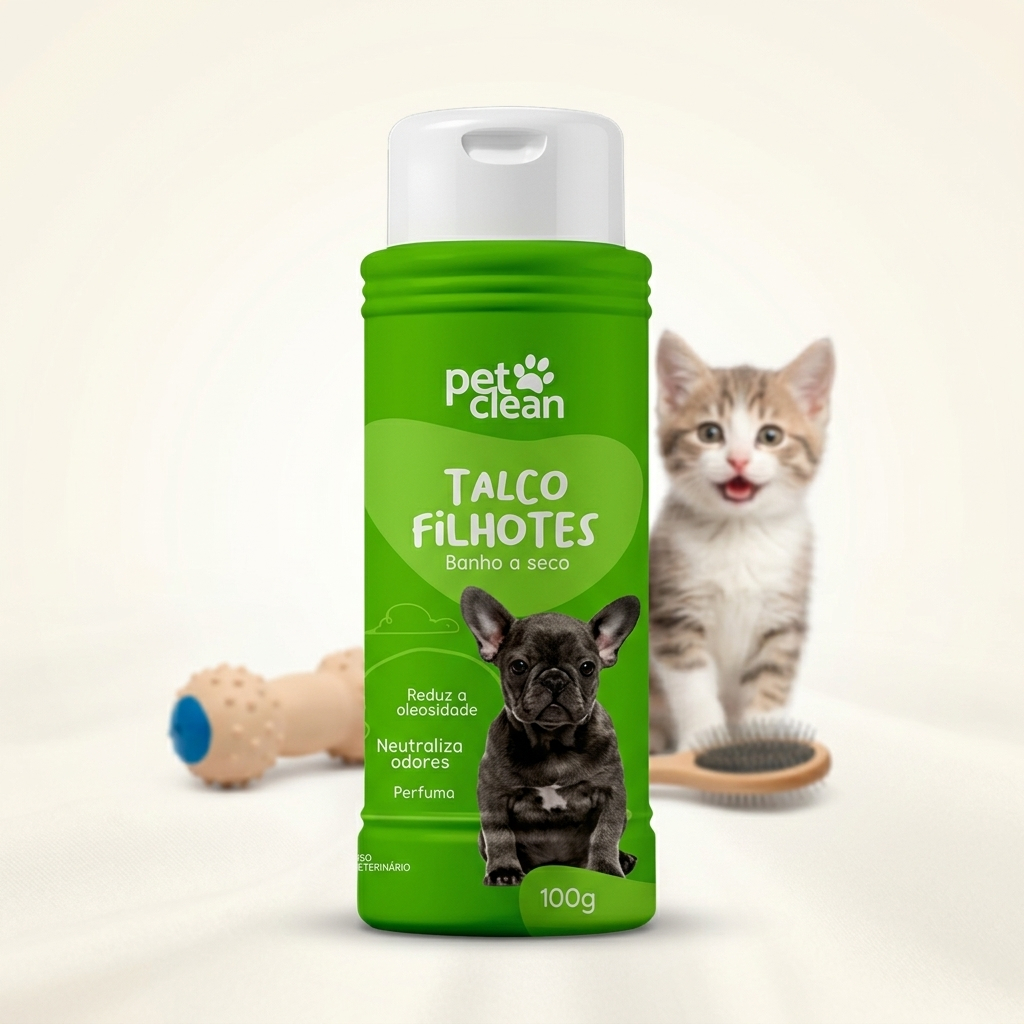 Talco Banho a Seco Filhotes Pet Clean 100g Cães e Gatos Neutraliza ...