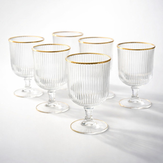 Kit Conjunto 2, 4, 6 ou 12 Taças Versalhes Borda Dourada 340ml Água Suco Restaurante Presente Casa