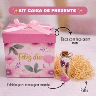 Kit Caixa de Presente com Palha e Vidrinho para Mensagem | Dia das Mães em Oferta na Shopee