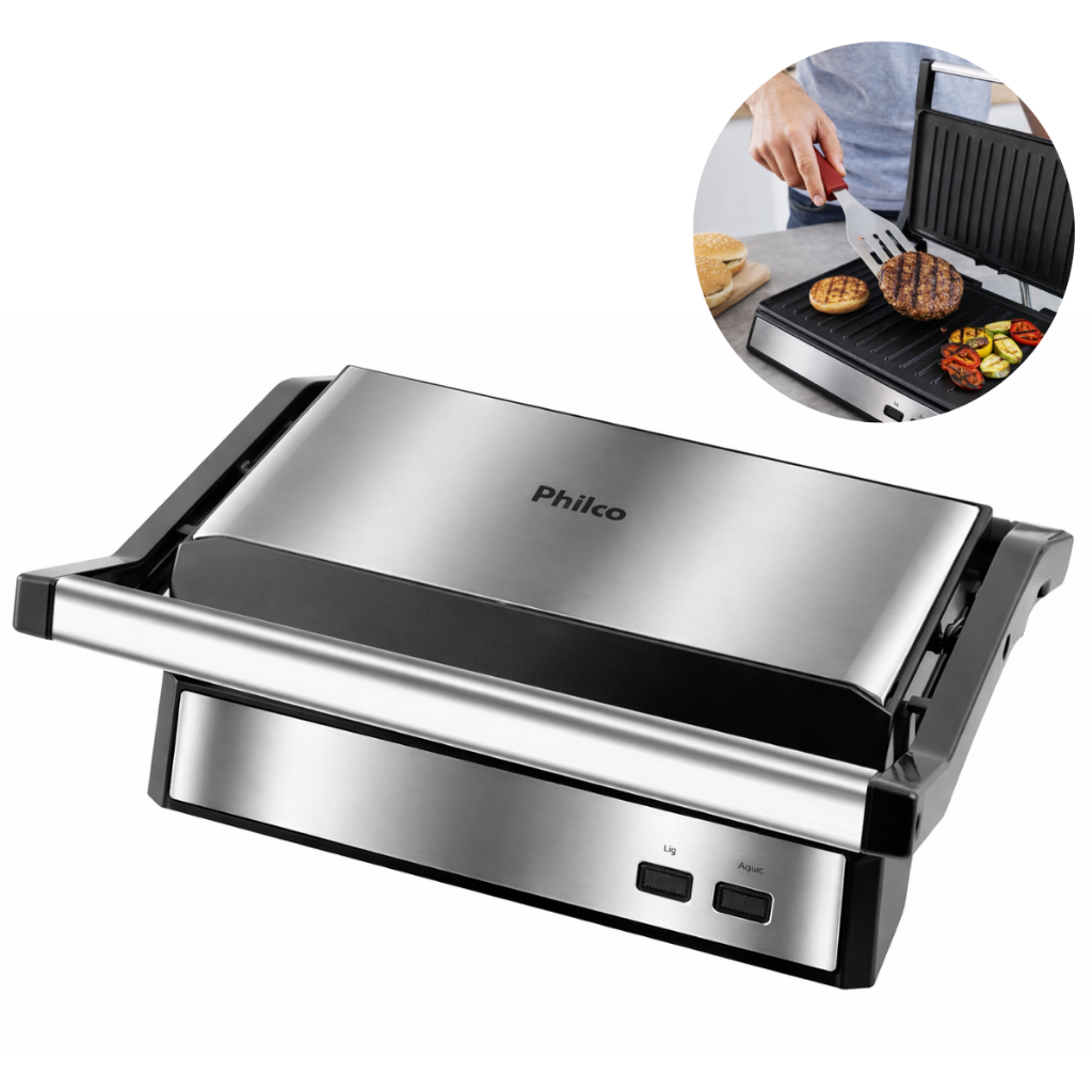 Grill Sanduicheira Elétrica Philco 2 em 1 1000W Antiaderente