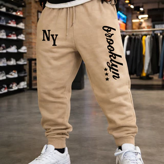 CALÇA MOLETOM MASCULINA ESTILOSA CASUAL BROOKLYN FLANELADA ALGODÃO COM CORDÃO AJUSTE BOLSOS LATERAIS CAIMENTO PERFEITO
