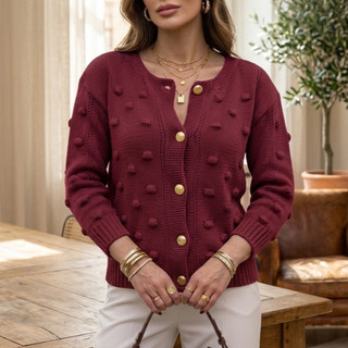 Casaco De Frio Luxo Com Detalhes e Botões De Tricot Tendência 2025 Blusa de frio feminina — foto 4 — Achou Levou Brasil