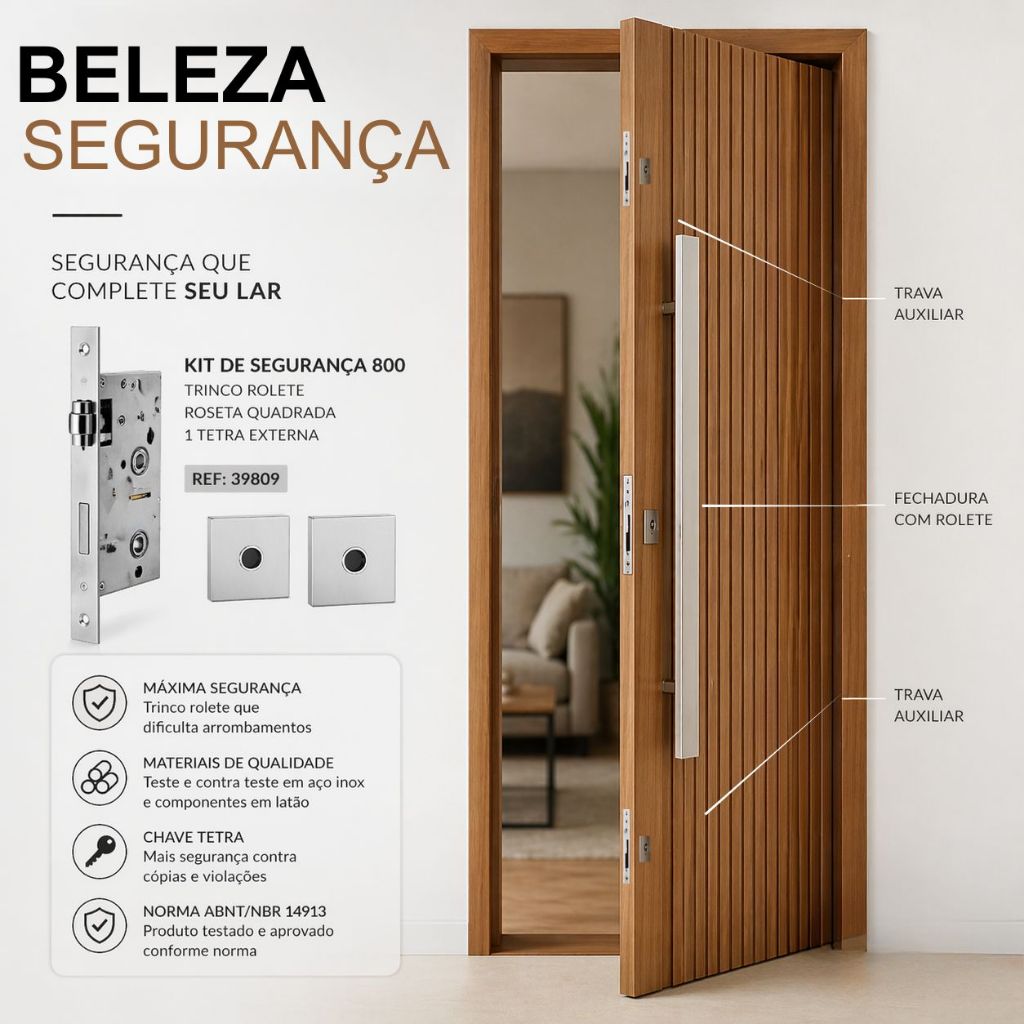 Kit Fechadura Rolete Stam 8000. Segurança Tripla Tetra e