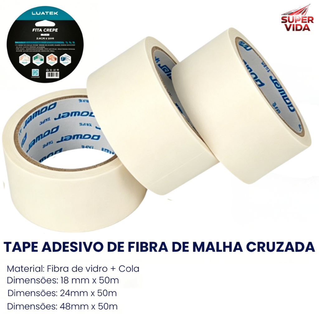 Kit 3 Fita Crepe Adesiva para Pintura 50M-18/24/48MM Resiste