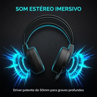 Headset Gamer Barato RGB com Microfone Som Alto 50mm Fone para Jogos PC Celular Confortável