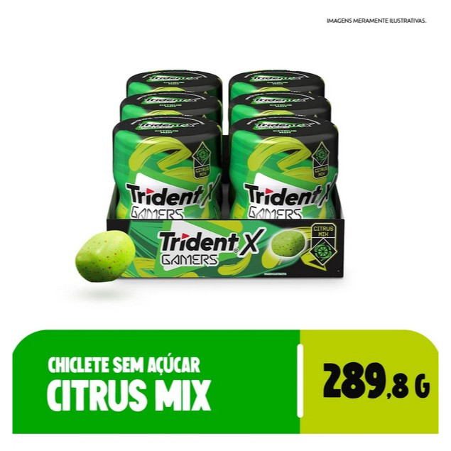 Chiclete Trident X Gamers Citrus Mix Com 6 Unidades De 48,3g