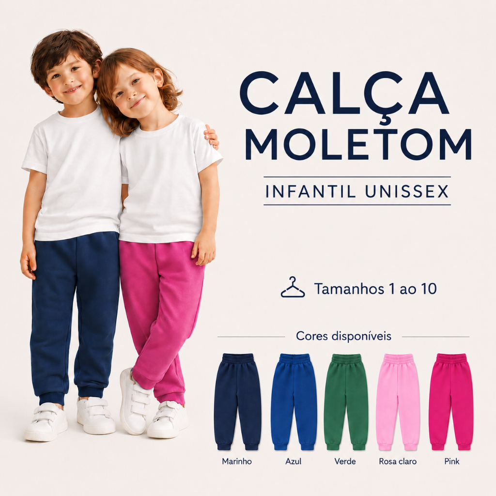 Calças de Moletom Peluciado Infantil -  Tamanhos 1 ao 10