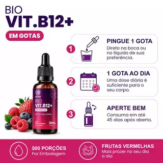Bio Vit B12+ Gotas 30ml Metilcobalamina Sabor Frutas Vermelhas