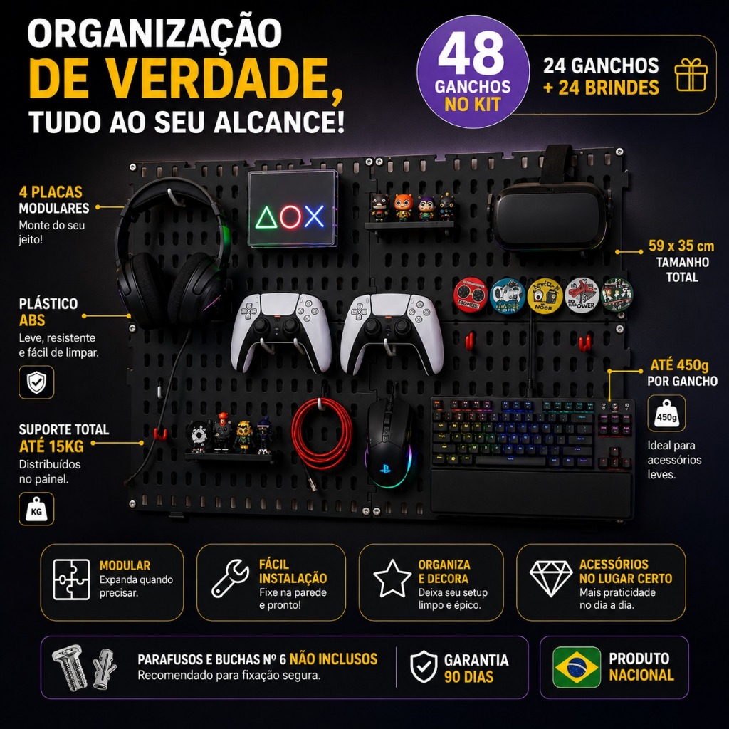 Painel Pegboard Organizador Setup Gamer 59x35 + Brindes — imagem 4
