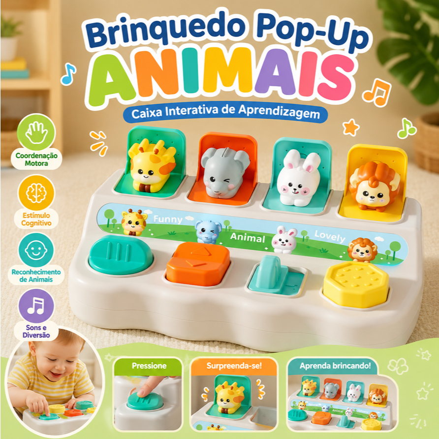 Brinquedo Pop-Up Animais – Caixa Interativa de Aprendizagem Fofo e ...
