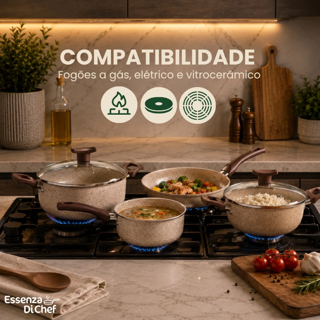 Jogo De Panelas Antiaderente 10 Peças Bianco Conjunto Kit Teflon  Com Tampa De Vidro Temperado