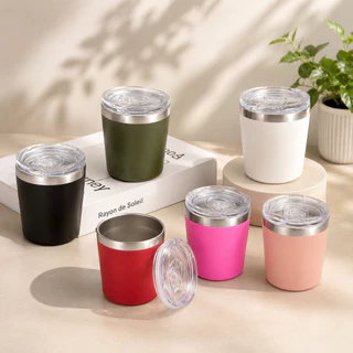 Copo Témico Aço Inox com tampa Acrílico 250ML Removível Quente ou Gelado LEITE SUCO AGUA
