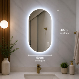 Espelho Oval com LED Moderno Luz Quente e Fria para Banheiro e Quarto Decorativo — foto 3 — Achou Levou Brasil