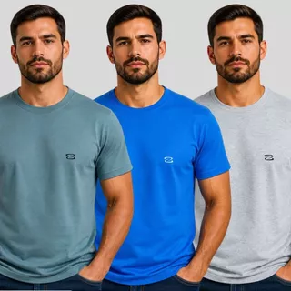Kit 3 camisetas masculinas malha fria poliéster logotipo P ao G3