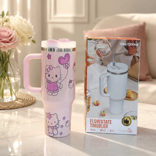 Copo Garrafa Térmico Hello Kitt Premium com Alça e Canudo 1200ml