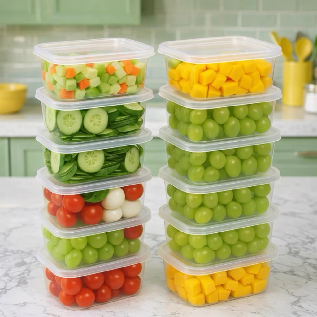 Kit Marmitas Potes Retangulares 300ml Transparente Bpa Free Freezer Microondas Organizador De Alimentos