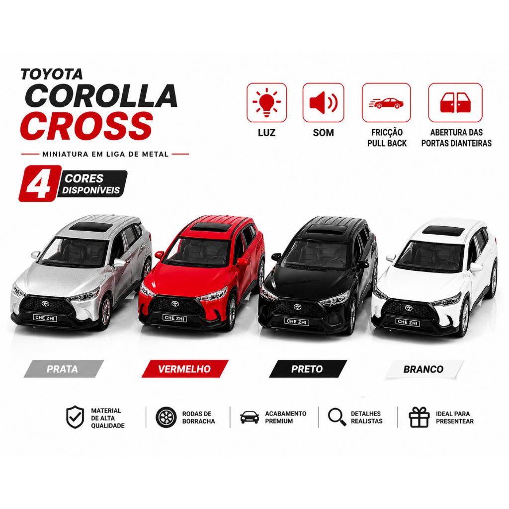 Miniatura Corolla Cross Escala 1:32 Metal Colecionável Realista