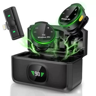 Microfone de Lapela Sem Fio Duplo Magnético 25m para Celular e Lives