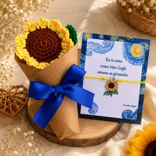 Pulseira Van Gogh Coração Brilha No Escuro Unitária e Chaveiro Girassol Delicado Flor Namoro Delicada A Noite Estrelada