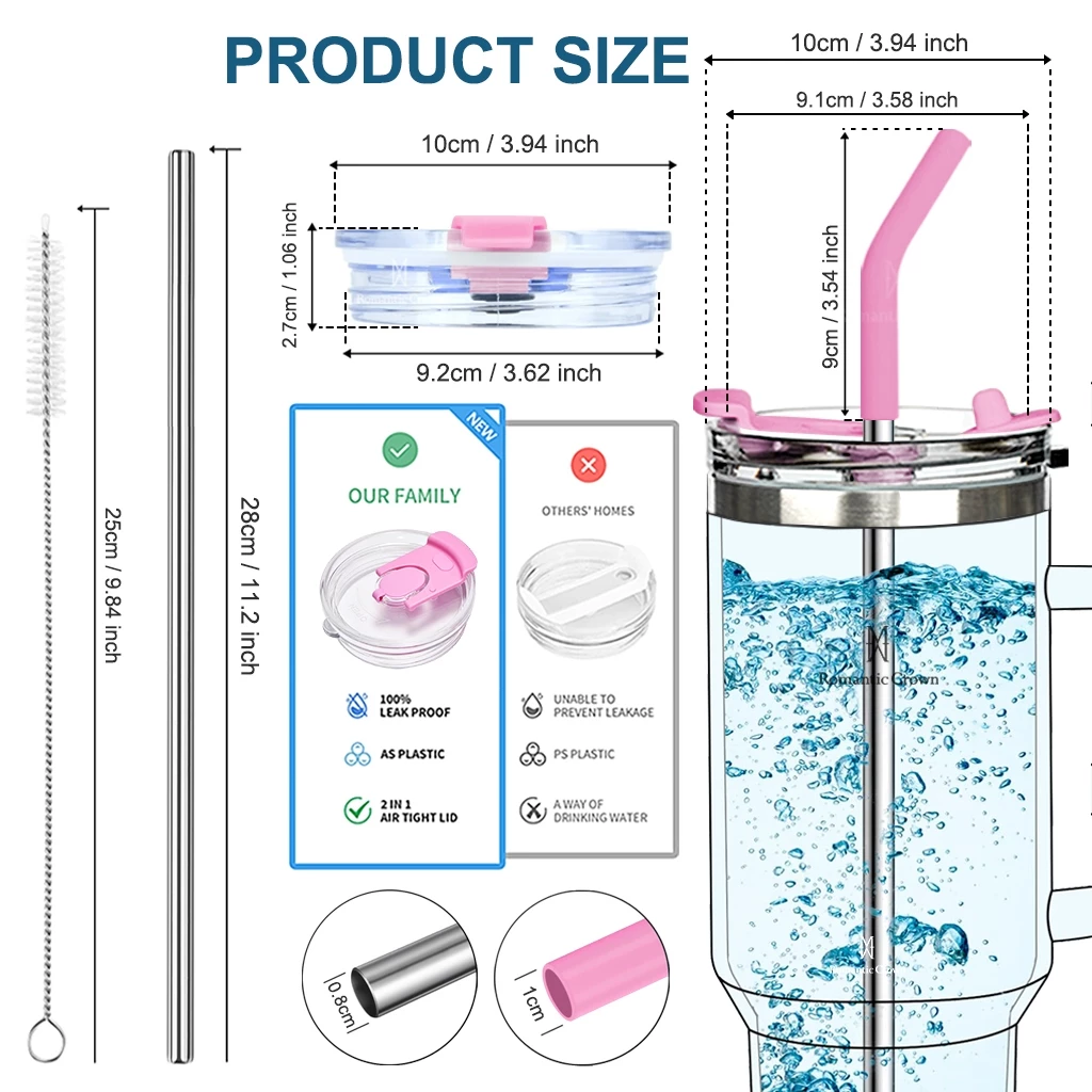 ROMANTIC CROWN Copo Térmico Inox Portátil 1200ml/600ml com Tampa e Canudo Garrafa Térmica Inoxidável - Imagem 3
