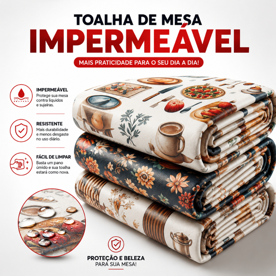 Kit 3 Toalhas de Mesa Térmica Impermeável 4 ou 6 Lugares