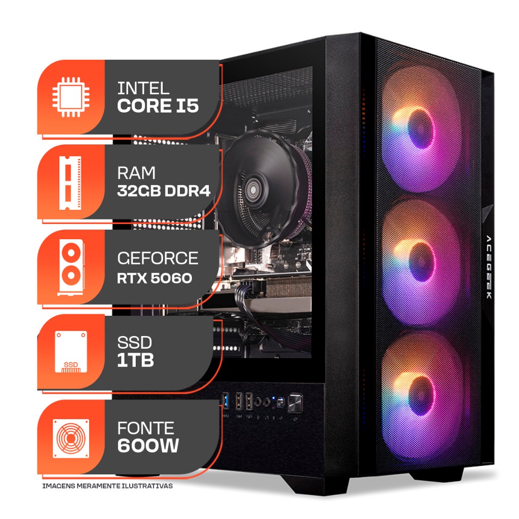 PC Gamer Titan Pro, Intel Core I5-13400F, GeForce RTX 5060 8GB