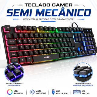 Teclado Gamer Semi Mecânico Multimídia PC Xbox Ps4 Led Rgb Antighosting