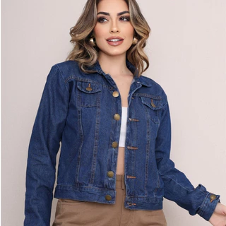 Jaquetinha Jeans Feminina Casaco Manga Escura SEM Elastano