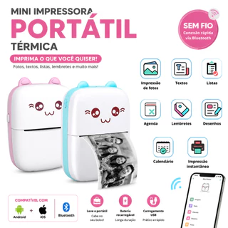 Mini impressora portátil de impressão sem fio de fotos de desenhos animados para Android Ios REAL