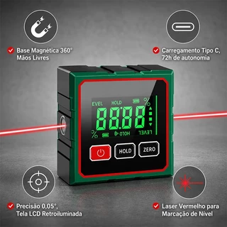 Inclinômetro Laser Digital Carregamento USB Medição de 360° Nível De Laser Digital Magnético