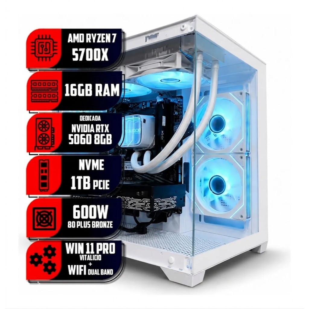 PC GAMER ZYN RYZEN 7 5700X, 16GB RAM DDR4, NVME 1TB, NVIDIA RTX
