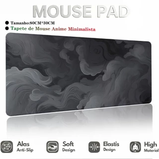 Mouse Pad Gamer XL 80×30cm Tapete de Mesa Fumaça Preto e Branco, Borda Costurada, Antiderrapante para Teclado