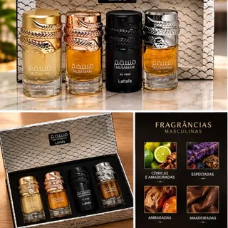 Kit 4 Perfumes Árabes Musamam 30ml – Fragrâncias Cítricas, Amadeiradas e Ambaradas