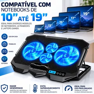 Suporte Notebook 4 Coolers Base Refrigerada Mesa Projetada Laptop Até 19 Polegadas Ventilação Silenciosa