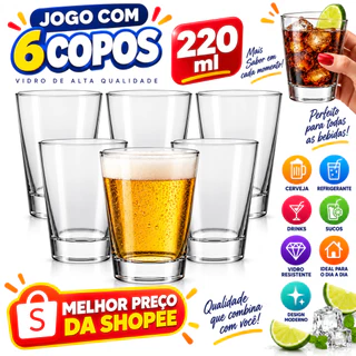 Kit 6 Copos Caldereta Old Fashioned Nadir 220ml Vidro para Whisky Drinks Bar e Coquetel