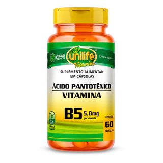 Vitamina B5 Ácido Pantotênico Unilife 60 Cápsulas Vegano