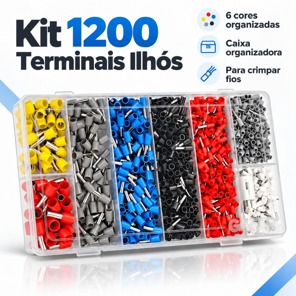 Kit 1200 Terminais Elétricos Ilhós Tubular Cobre 0,5mm a 10mm Isolado ...