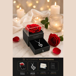 Colar feminino caixa rosa, presente namorada, esposa, amiga, Dia dos Namorados e Dia das Mães