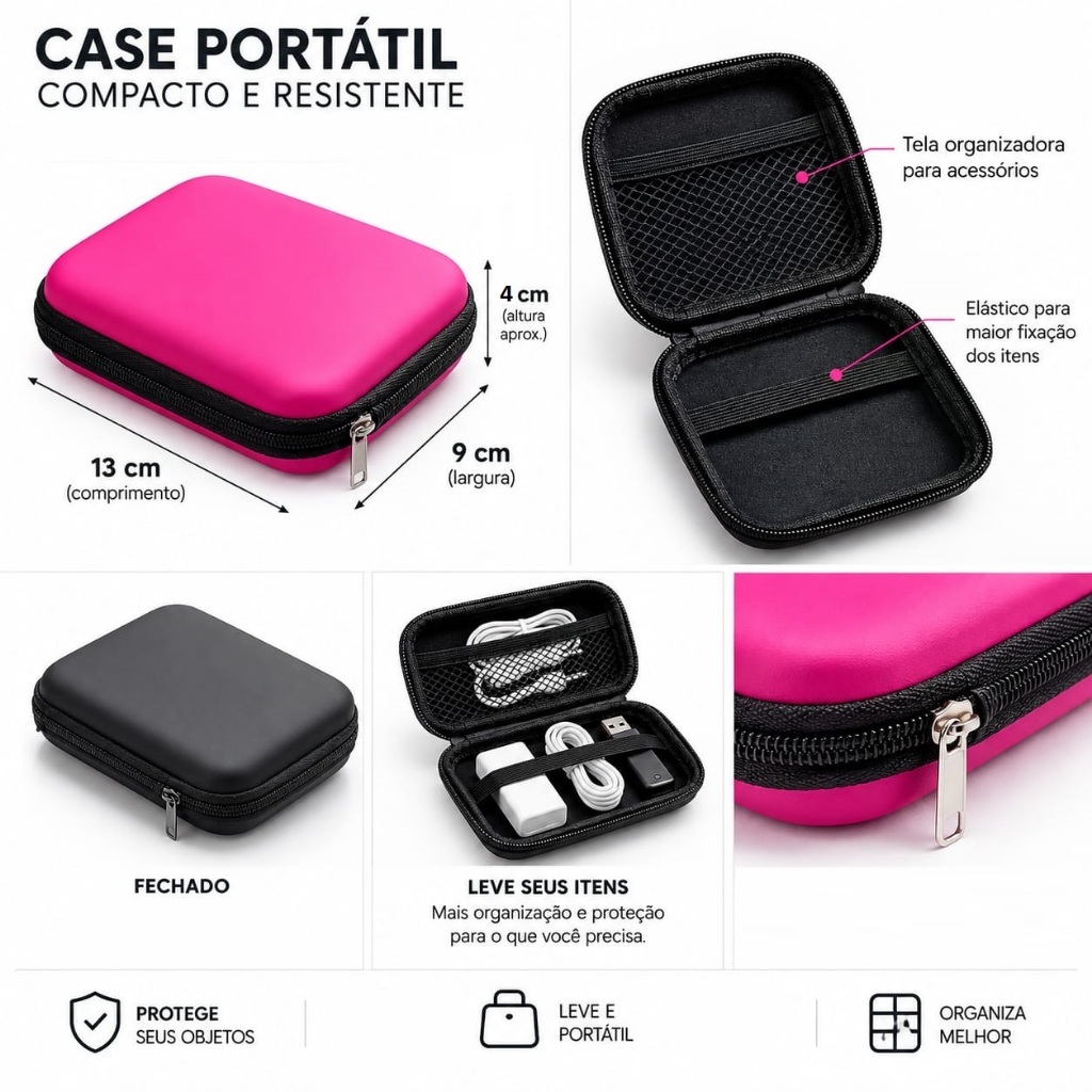 Capa Case Bag Estojo Organizador Acessórios Fones de ouvido Carregador ...